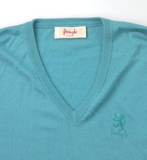 Pringle Merino Wool Jumper Mens Size S Small V-Neck Teal / Aqua Made in Scotland