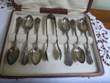 Vintage Set Of  6 Tea Spoons & Sugar Tongs E.P.N.S.  Boxed