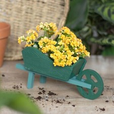 Wheelbarrow Garden Planter Green Resin Wooden Flowers Plants Pot Outdoor Natural