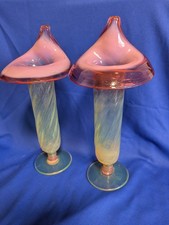 Pair Victorian Vaseline & Cranberry Glass Vases