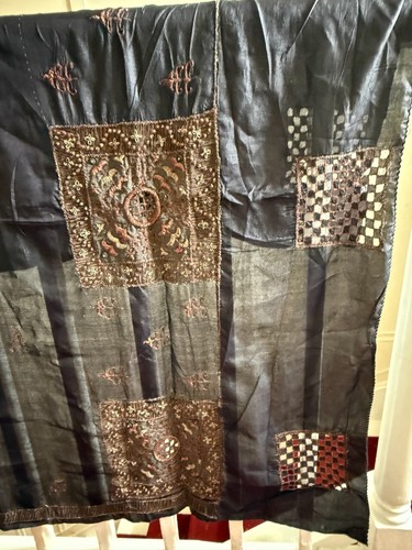 Black sari silk - sari, embroidered