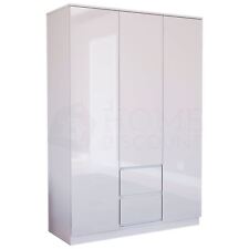Modern Wooden Wardrobe High Gloss 3 Door 2 Drawers Compact Bedroom Furniture