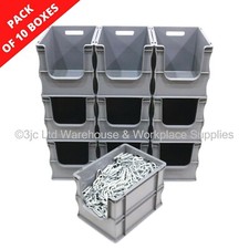 10 x 25 Litre Open Front Grey Plastic Parts Storage Containers Boxes Box Bins