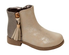 GIRLS GOLD GLITTER TASSEL ZIP FASHION CHELSEA ANKLE BOOTS KIDS UK SIZE 6-12