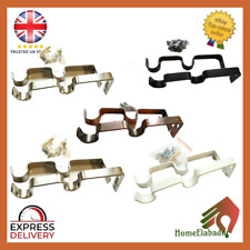 2 Curtain Double Pole Bracket Voile Rod Holder Heavy Duty Curtain Hooks 19mm UK