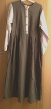 Women’s Kaftan Abaya Dress Pleated Sage Cream 100% Cotton Double Gauze Flowy