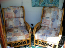 Bamboo Cane conservatory chairs wicker with cushions x 2"COLLECTION ONLY !!