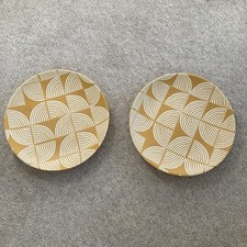 Set Of 2 Habitat Block Print Plates Mustard Yellow 20cm