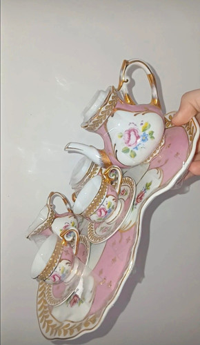 Pink floral porcelain tea set - porcelain,