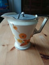 Vintage Ceramic Burleigh Ware Zenith Pansies Hot Water Jug With Metal Lid RARE 