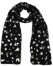 Festive Print Scarf Glitter Foil Metallic Sparkly Wrap Shawl Soft Lightweight
