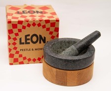 LEON Granite Pestle & Mortar On Oak Wooden Base NEW IN BOX