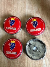 4x SAAB Alloy Wheel Centre Cap Top New Quality Rim Cap 60mm Red Silver