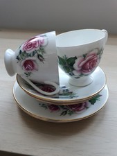 Queen Anne Vintage Bone China Rose Teacups,Saucers & Side Plates. Pre-owned.