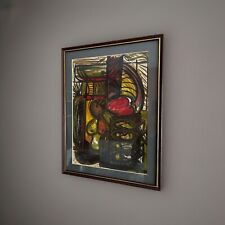 Mid c20th Framed Cubist Still Life Oil Painting 42cm x 32cm