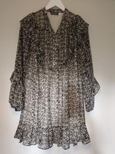 Mint Velvet Size Small Floaty Knee Length Dress Lined Stretch Waist Cream,Black