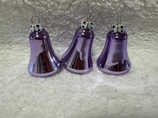 Vintage Glass Bell Baubles x3 Purple Lilac West German Kitsch Christmas Tree Dec