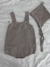Foque Beige Girls Unisex Spanish Baby Romper & Bonnet 12 Months Cotton & Wool