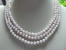 Vintage Hand Knotted Three Strand Freshwater Pearl Necklace