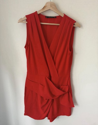 Zara basic red wrap playsuit - red,