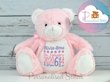 Personalised Teddy Bear Teddie Embroidered Christening Gift Baby Birthday Gift 