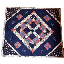 Vintage Patchwork Quilt Throw Nautical Childs Small Handmade Hexagon Quilted