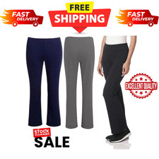 Womens Bootleg Trouser Pull on Pants Bottoms Stretch Ladies Soft Ribbed Trouser