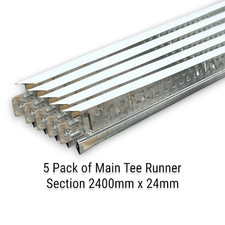 5 Pcs White Main Tee Section Runner 2400mm Suspended Ceiling Grid Component Bar 