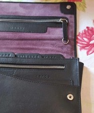 BILLY BAG Super Soft Large Black Leather & Purple Suede Interior Travel Wallet