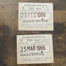 Card ticket.  The Thames-Valley Traction Co.  Bus ticket Henley x2 1966 lot.6