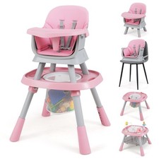 COSTWAY 16-in-1 Convertible Baby High Chair Multifunctional Kids Chair-Pink