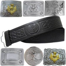 Scottish Kilt Leather Belt Buckle Thistle Embossed Celtic Design Various Buckles