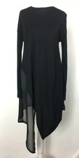 New Label Lab Long Tunic Top 6/8UK Ranch Black Sheer Panel Lagenlook Gothic