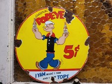 VINTAGE POPEYE PORCELAIN SIGN OLD SODA SAILOR BEVERAGE COLA POP DRINK CARTOON