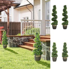Set of 2 Spiral Topiary Tree with Lavender, Decorative Artificial Plants
