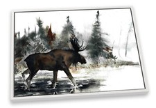 Moose Antlers Wildlife White CANVAS FLOATER FRAME Wall Art Print Picture