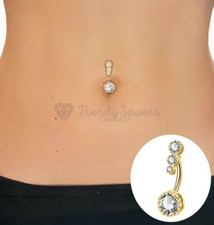 Belly Navel Ring Diamond Cut Triple Crystal Gem Body Piercing Rainbow Button Bar