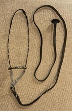 Vintage Black Leather Arab Show Halter - Gold & Silver Detailing & Leather Lead