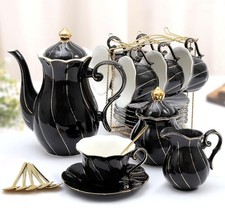 22 pcs Porcelain Tea Set for 6 Luxury British Style Tea/Coffee Set Golden Trim