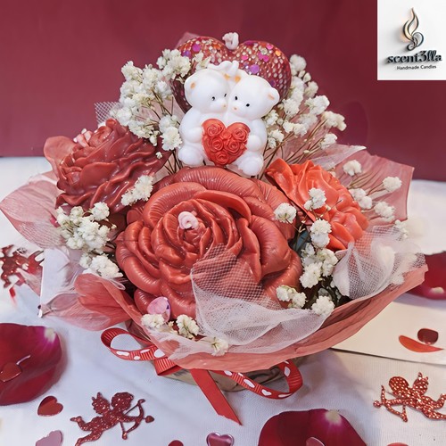 Romantic cuddle bears rose - romantic,