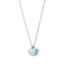 Tiffany Necklace Mini Double Heart Tag Pendant 18" Chain