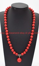 Handmade Pretty 8mm Red Coral Gemstone Round Beads Pendant Necklace 16-26in