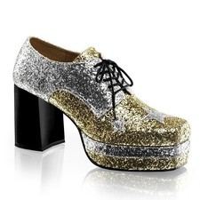 1970s Glam Rock Platform Shoes 70s Gold Silver Glitter Platforms Repro Footwear