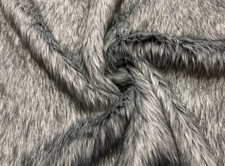 Super Luxury Faux Fur Fabric Material - LONG PILE SILVER & BLACK