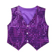 Boys Girls Shiny Sequin Waistcoat Choir Vest Jazz HipHop Street Dance Costume