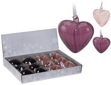 6 Real Glass Purple Heart Christmas Tree Decorations Glass Christmas Baubles  