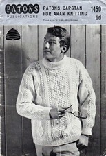 ~Vintage 1960s P&B Knitting Pattern For Men's Aran Polo Neck Sweater ~ 40" ~ 44"