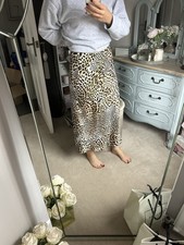 Zara Leopard Print Satin Midi Skirt Size XS