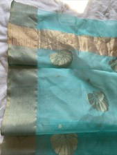 Pretty Light Blue Sari Length With Gold Detail