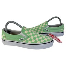 Vans Slip-On Green Yellow White Check Low Sneakers Shoes Women's Used | UK 5